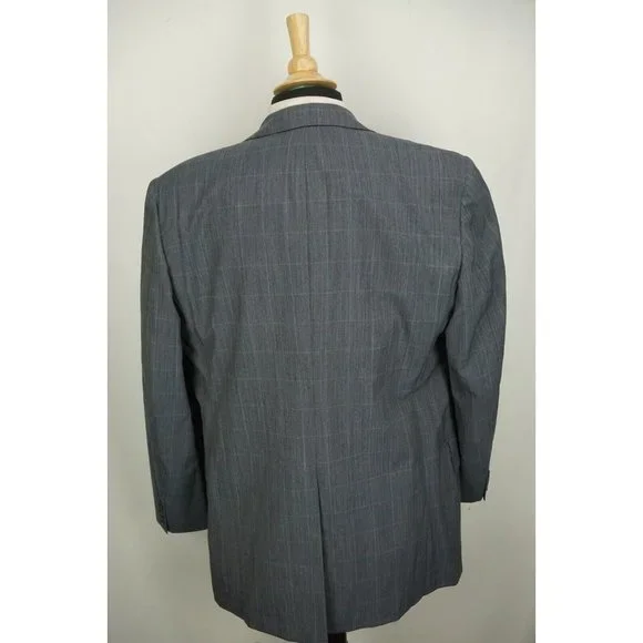 Oxxford Clothes Non Pareil Onwentsia Blue Windowpane Wool Sport Coat Jacket 44L